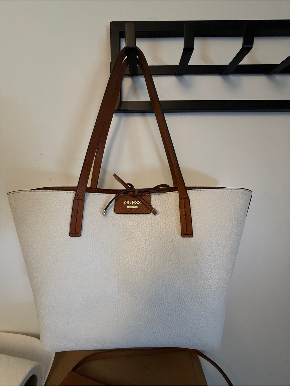 GUESS Cream/Cognac Reversible Tote 2 bags in 1